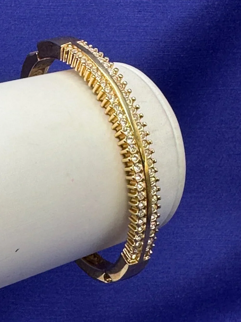 VTG Roman Gold-Tone Crystal Hinged Bracelet